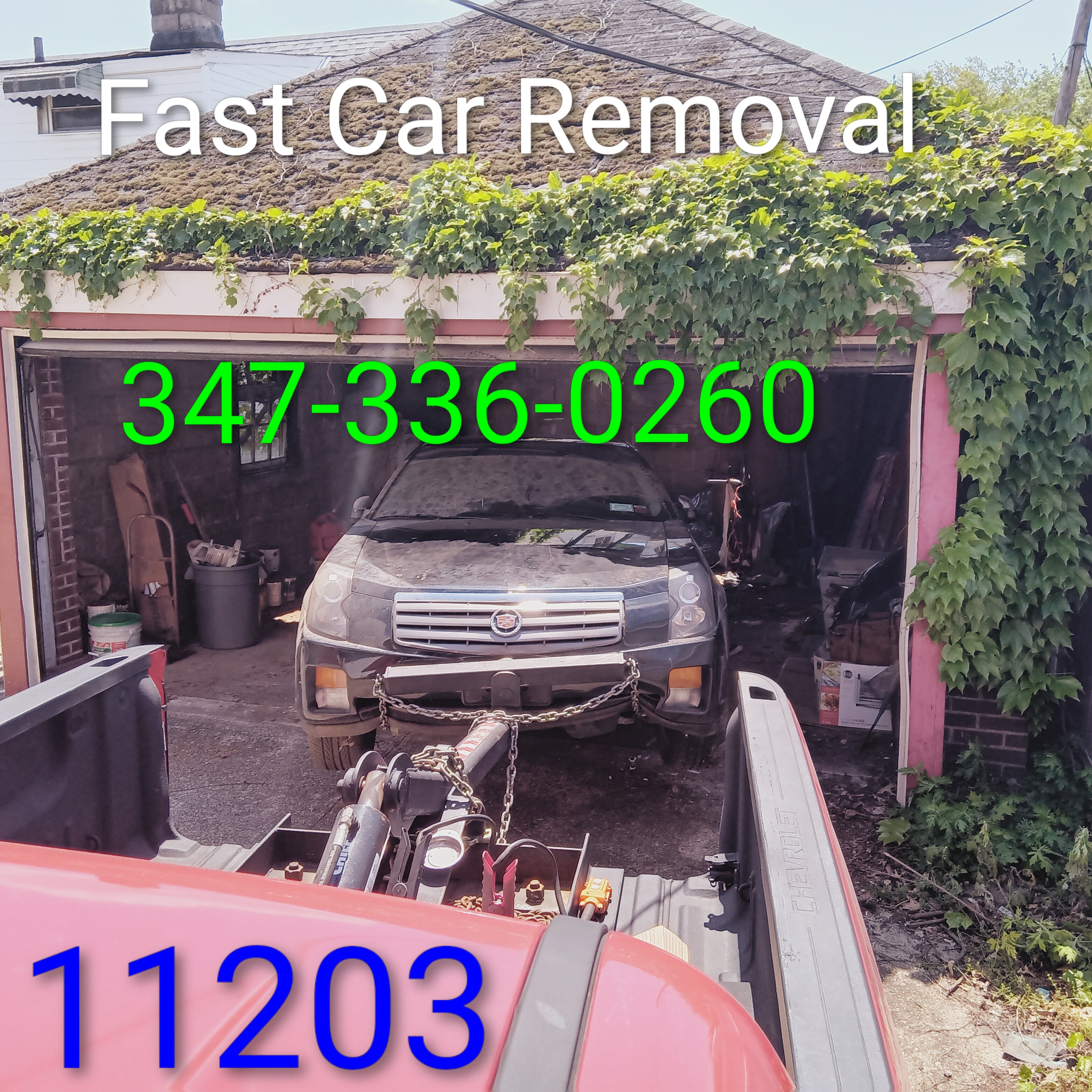 removal of a vehicle that was left in a homeowner's garage for 10 years 