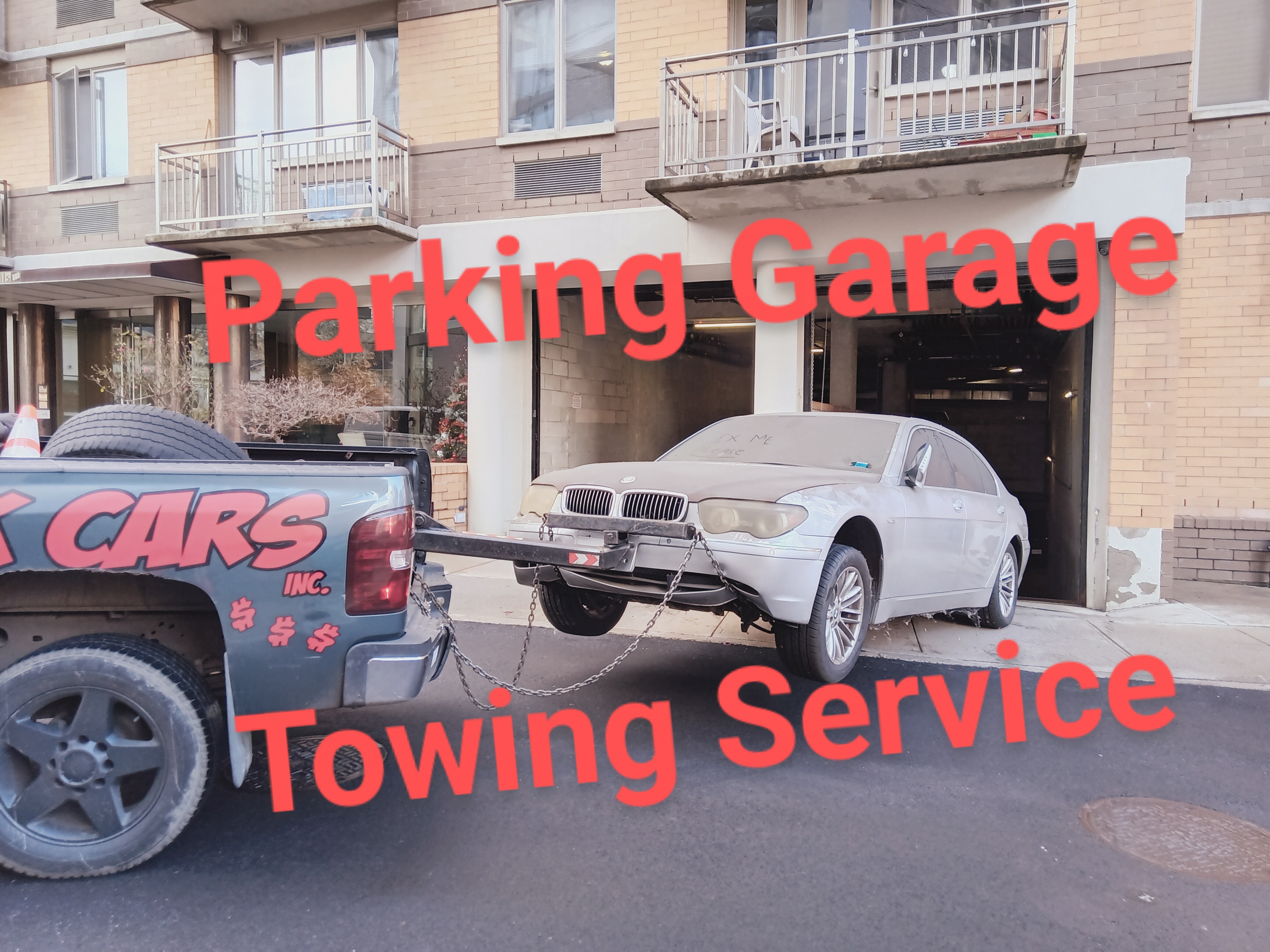 towing a vehicle from an underground garage to the street